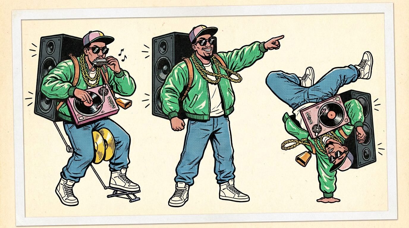 El DJ ídolo, hombre orquesta con un altavoz a la espalda y platos al pecho