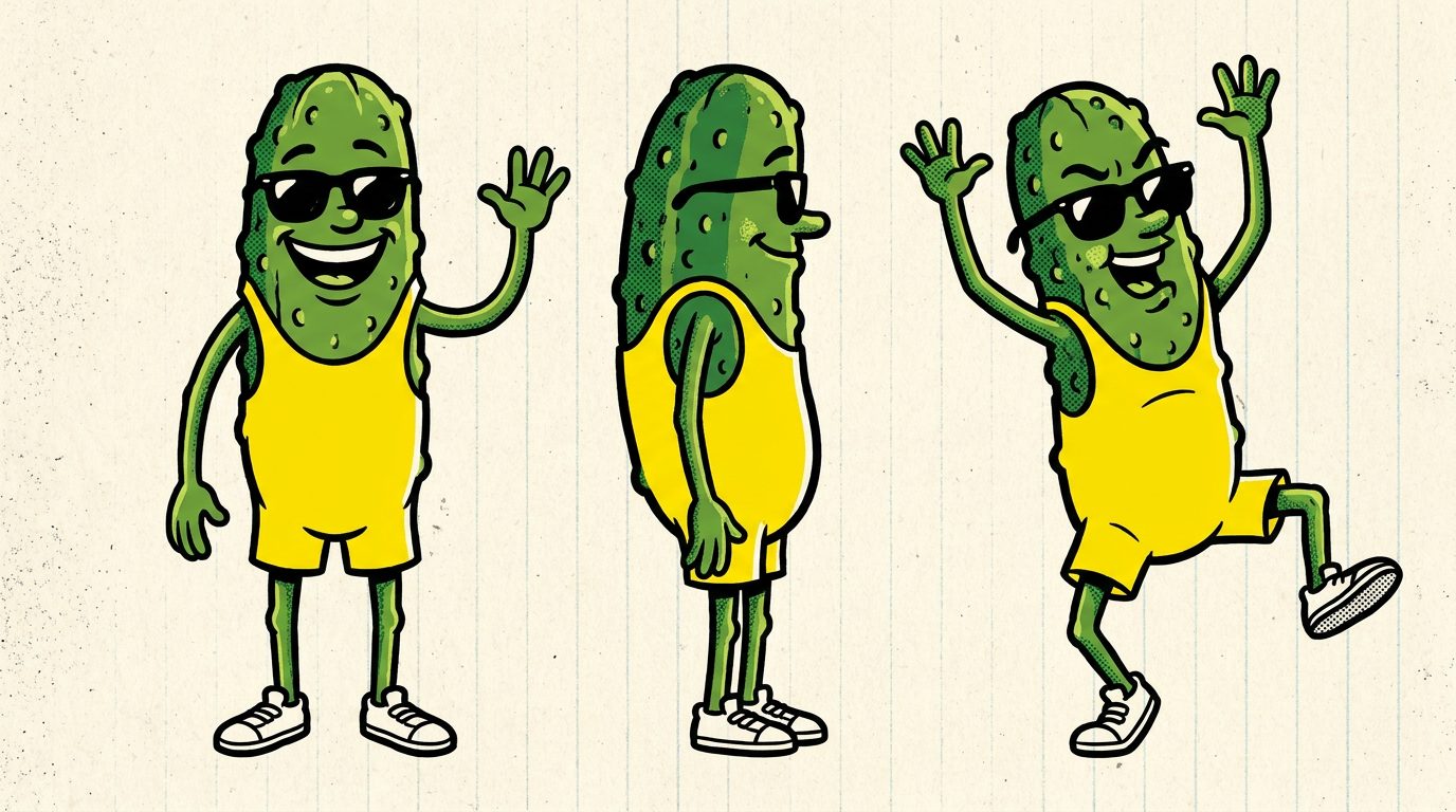 El Pepino del breakbeat en tres poses, con bañador amarillo y gafas de sol