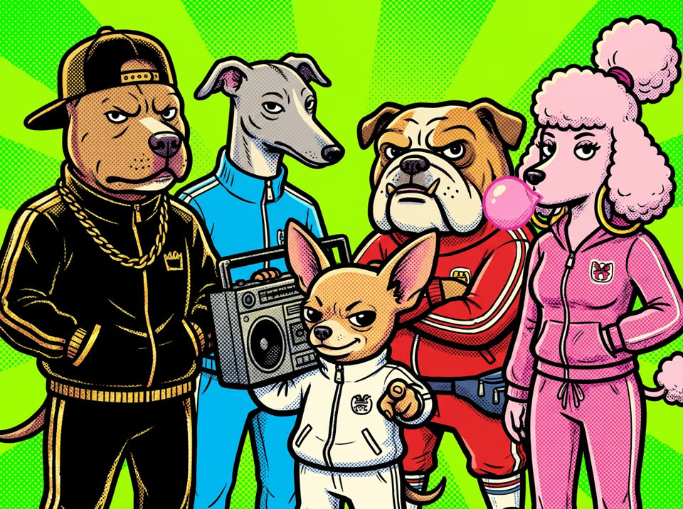 Los canis del cómic con su radiocasete, listos para escuchar sesiones